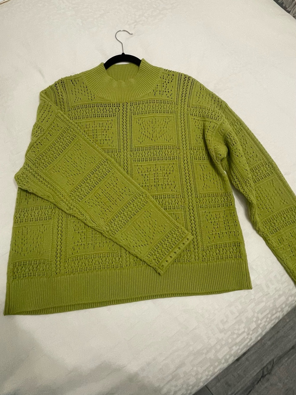 Club Monaco Olive Green Open-Knit Mock Neck Sweater